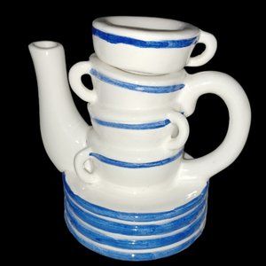 ceramic, coffee creamer pourer, set of two, and one ceramic tooth pick holder